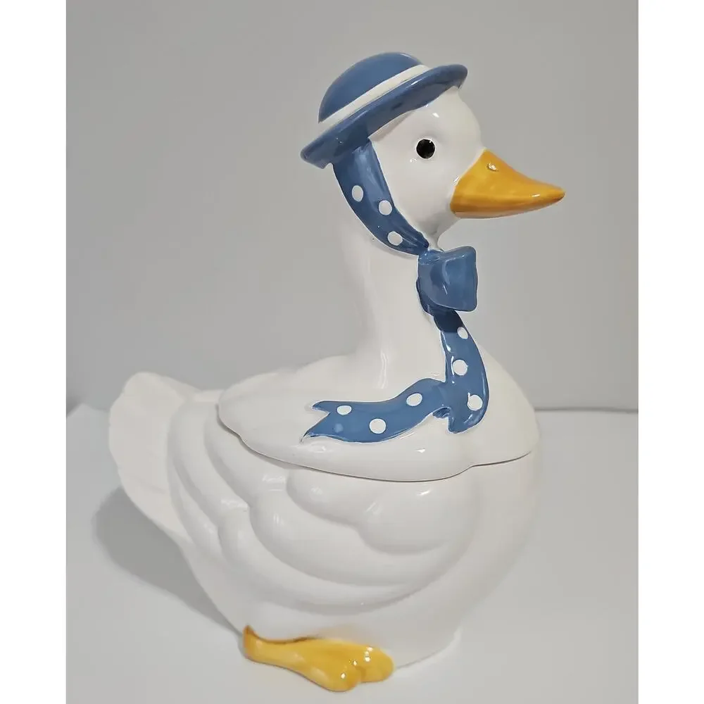 Vintage Mother Goose Ceramic Cookie Jar Canister Blue Ribbon Cottagecore